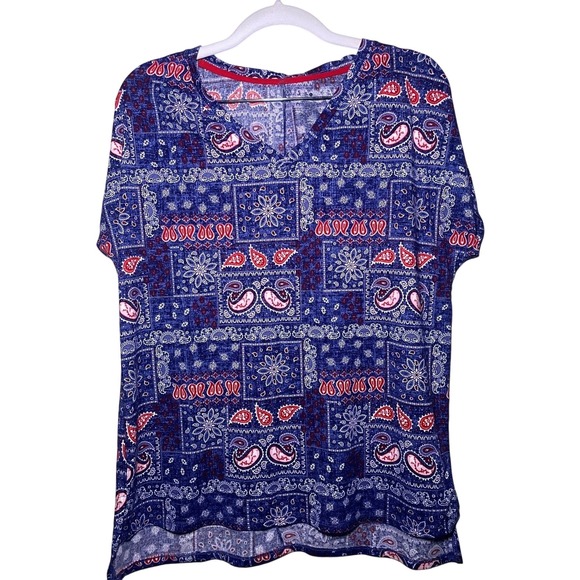 Secret Treasures Other - Secret Treasures Womens Medium Blue & Red Paisley Print Pajama Set